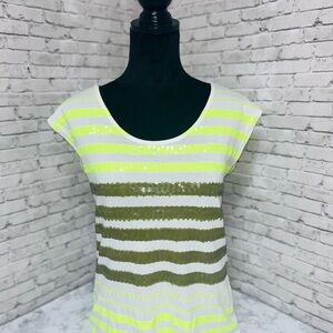 Old Navy Yellow and White Sequin Cap Sleeve Tee